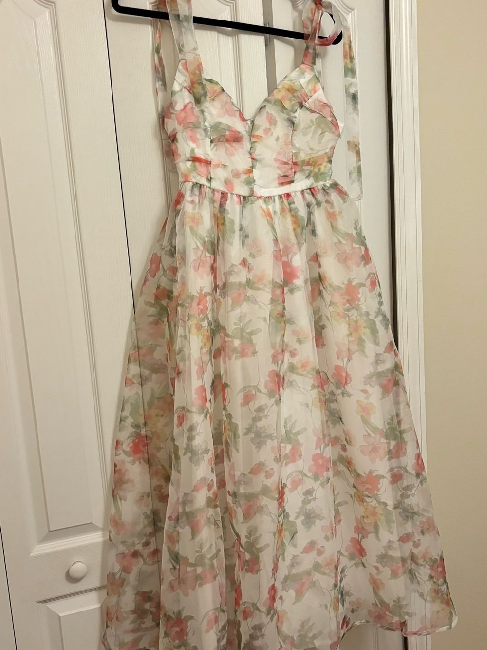Floral Midi Sundress with Pink & Green Print